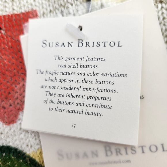 Susan Bristol Floral Embroidered Beaded Cardigan Shell Buttons Natural Multi L - Picture 7 of 11